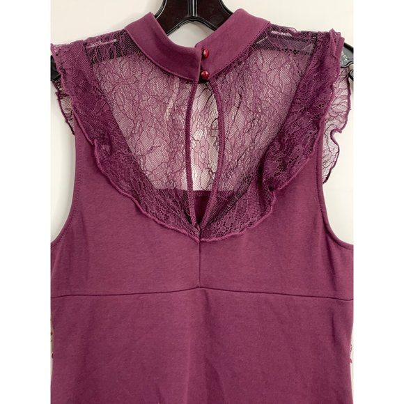 NWT Free People Beaumont Muse Lace Detail Dress Sz S Plum Mock Neck Ruffle 6503 - Picture 8 of 11